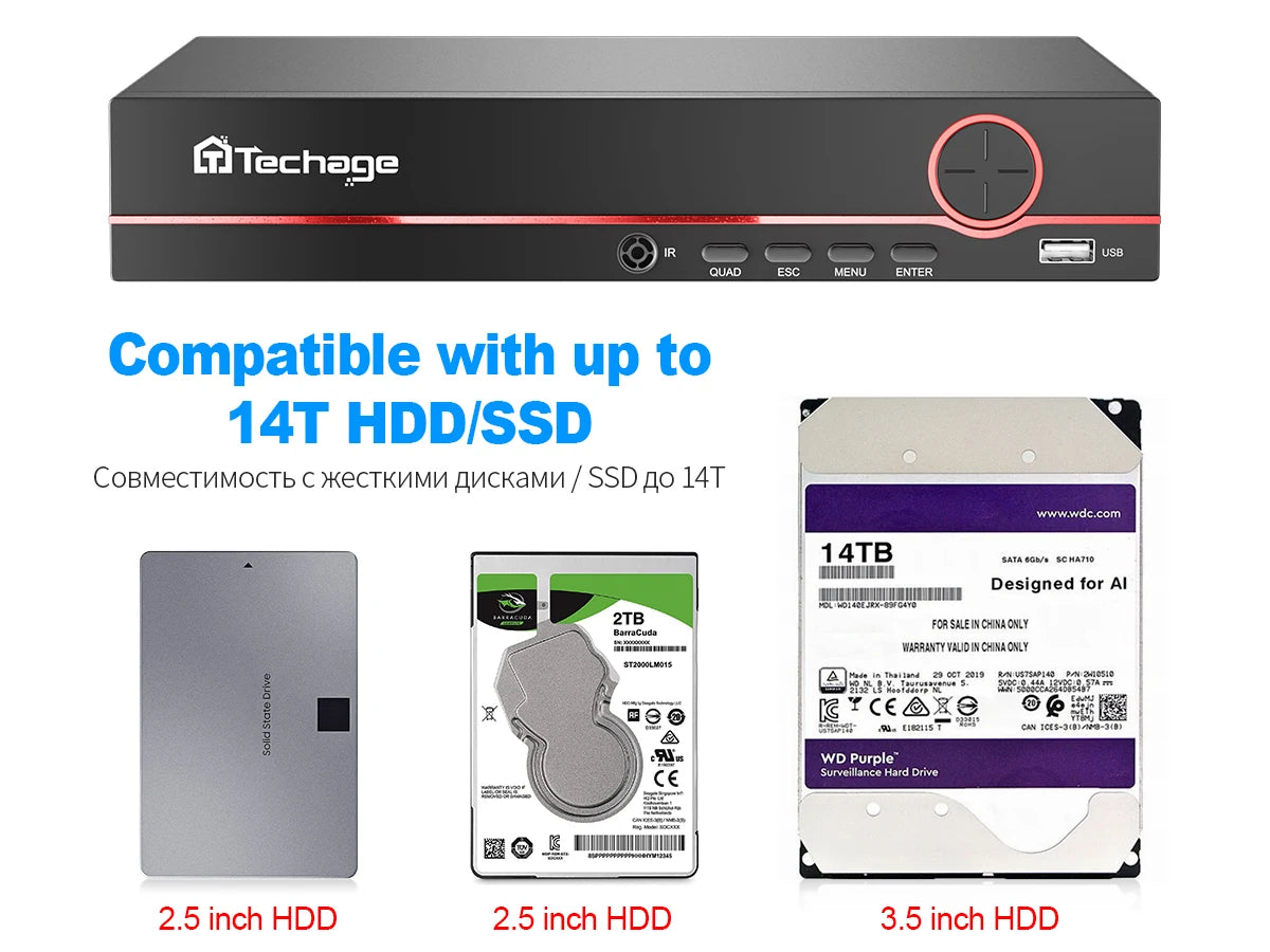 Techage 8CH HD 4MP POE NVR Kit CCTV Security System H.265 Face Detect Outdoor Two-way Audio IP Camera P2P Video Surveillance Set