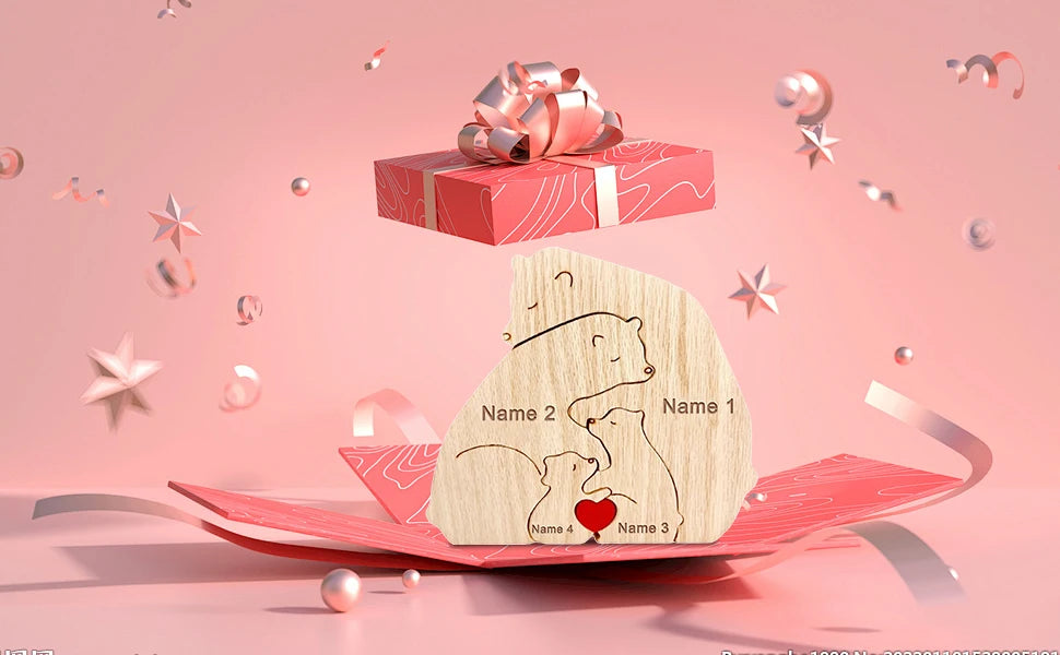 Bear Family Custom Name Puzzle Ornaments DIY Wood mom puzzle piece gift Free Engraving Customized Mothers Day gifts Figurines