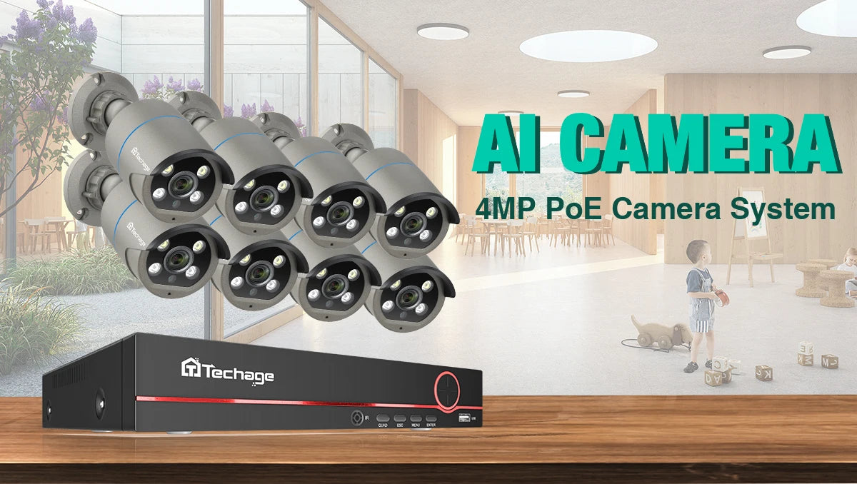 Techage 8CH HD 4MP POE NVR Kit CCTV Security System H.265 Face Detect Outdoor Two-way Audio IP Camera P2P Video Surveillance Set