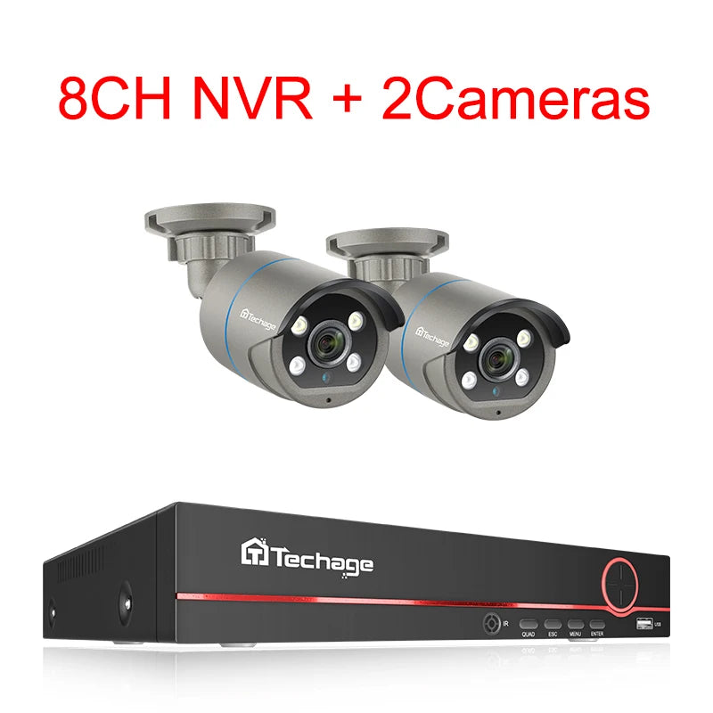 Techage 8CH HD 4MP POE NVR Kit CCTV Security System H.265 Face Detect Outdoor Two-way Audio IP Camera P2P Video Surveillance Set