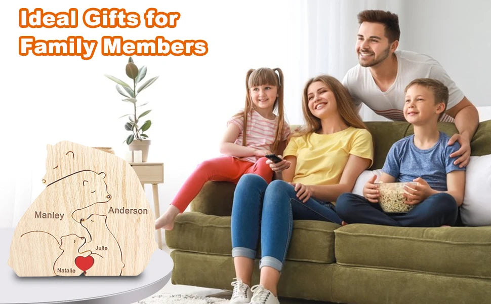 Bear Family Custom Name Puzzle Ornaments DIY Wood mom puzzle piece gift Free Engraving Customized Mothers Day gifts Figurines