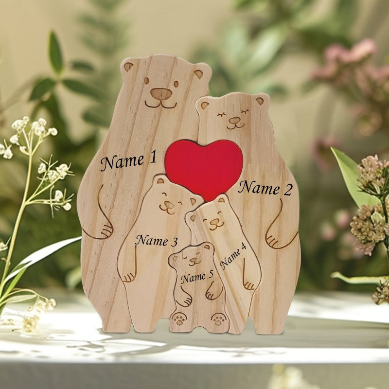 [1pc Customizable Name Wooden Bear Family Puzzle Decor] Customizable Name Wooden Bear Family Puzzle Decor, Personalized Family Memorial Standee, Versatile Seasonal Decor for Christmas, Halloween, Easter, Thanksgiving, Valenti