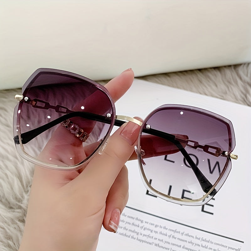 Rhinestone Decor Rimless Fashion For Women Casual Gradient Glasses For Summer Beach Party fashion glasses