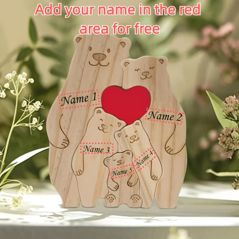 [1pc Customizable Name Wooden Bear Family Puzzle Decor] Customizable Name Wooden Bear Family Puzzle Decor, Personalized Family Memorial Standee, Versatile Seasonal Decor for Christmas, Halloween, Easter, Thanksgiving, Valenti