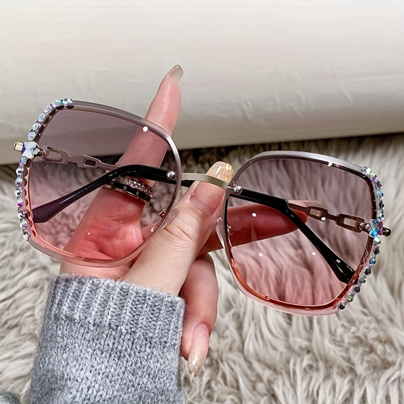 Rhinestone Decor Rimless Fashion For Women Casual Gradient Glasses For Summer Beach Party fashion glasses