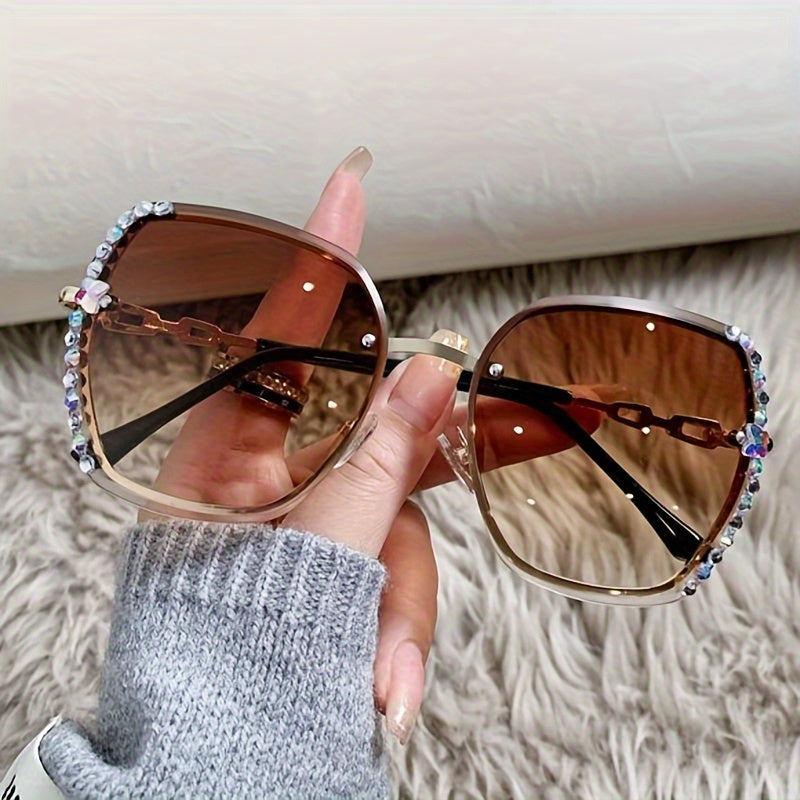 Rhinestone Decor Rimless Fashion For Women Casual Gradient Glasses For Summer Beach Party fashion glasses