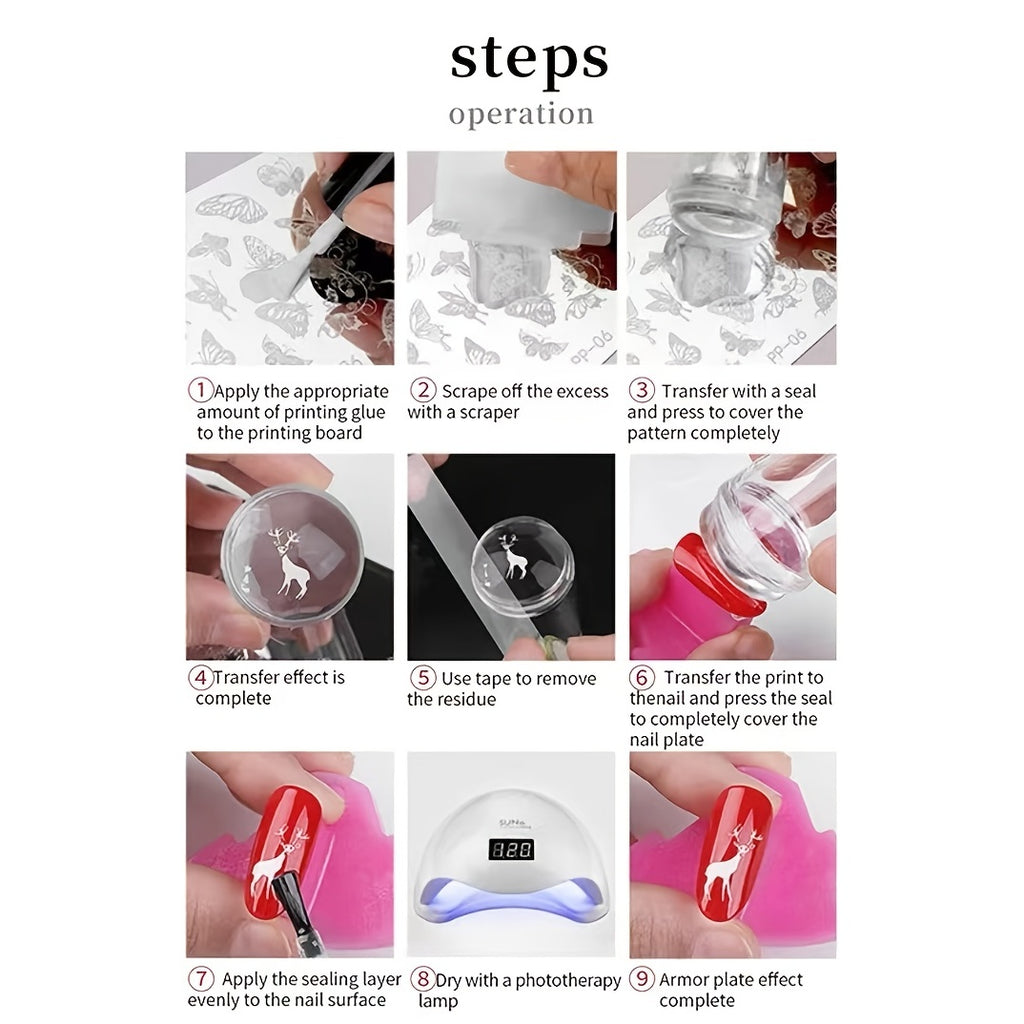 Transparent Nail Stamper with Scraper - Jelly Silicone Stamp for French Nails - Manicuring Kits - Nail Art Stamping Tool Set - Easy to Use and Durable