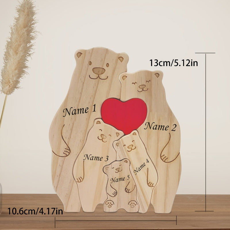 [1pc Customizable Name Wooden Bear Family Puzzle Decor] Customizable Name Wooden Bear Family Puzzle Decor, Personalized Family Memorial Standee, Versatile Seasonal Decor for Christmas, Halloween, Easter, Thanksgiving, Valenti