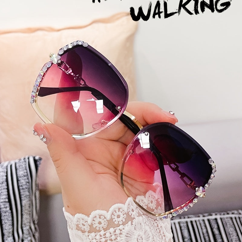 Rhinestone Decor Rimless Fashion For Women Casual Gradient Glasses For Summer Beach Party fashion glasses